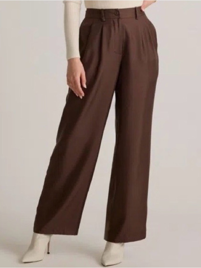 High-Rise Wide-Leg Brown Silk Trousers